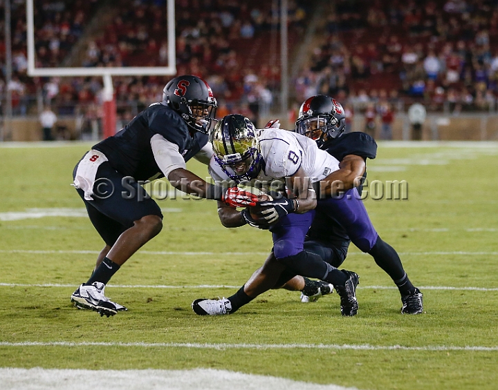 2013Stanford-Wash-070.JPG - Oct. 5, 2013; Stanford, CA, USA; Washington Huskies wide receiver Kevin Smith (8) takes a 21 yards pass to the one yard line in the fourth quarter against the Stanford Cardinal at  Stanford Stadium. Stanford defeated Washington 31-28.